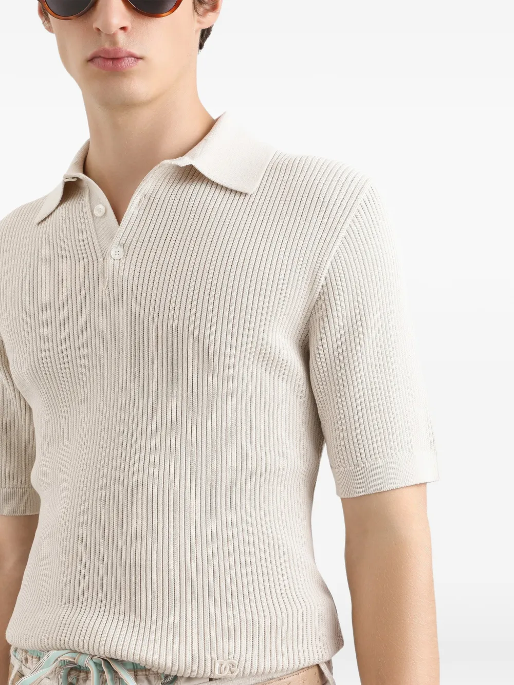 Dolce & Gabbana Geribbeld katoenen poloshirt Beige