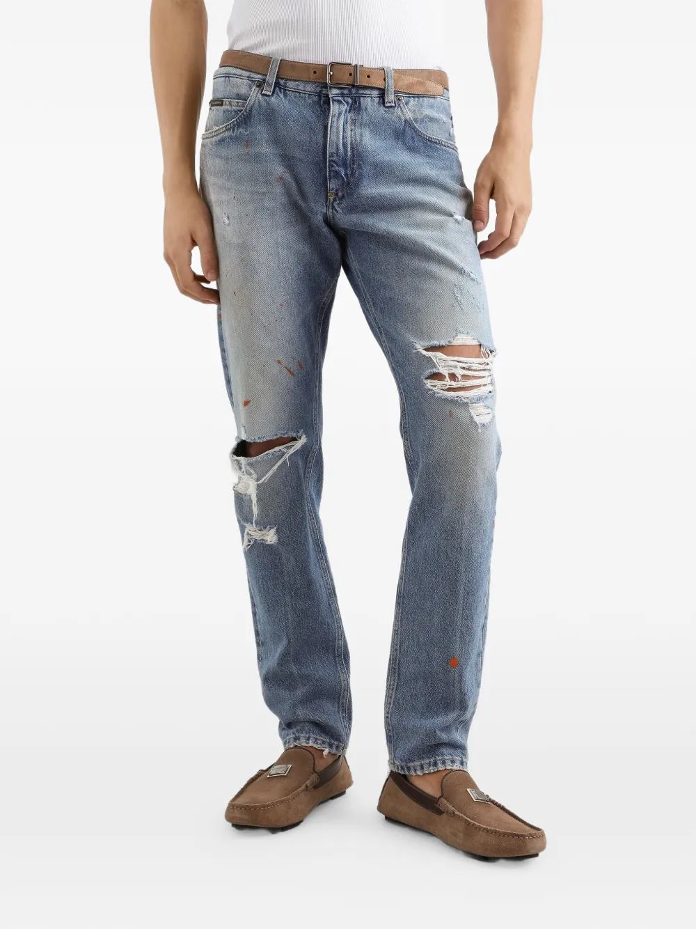 Dolce & Gabbana Gerafelde jeans met logoplakkaat Blauw