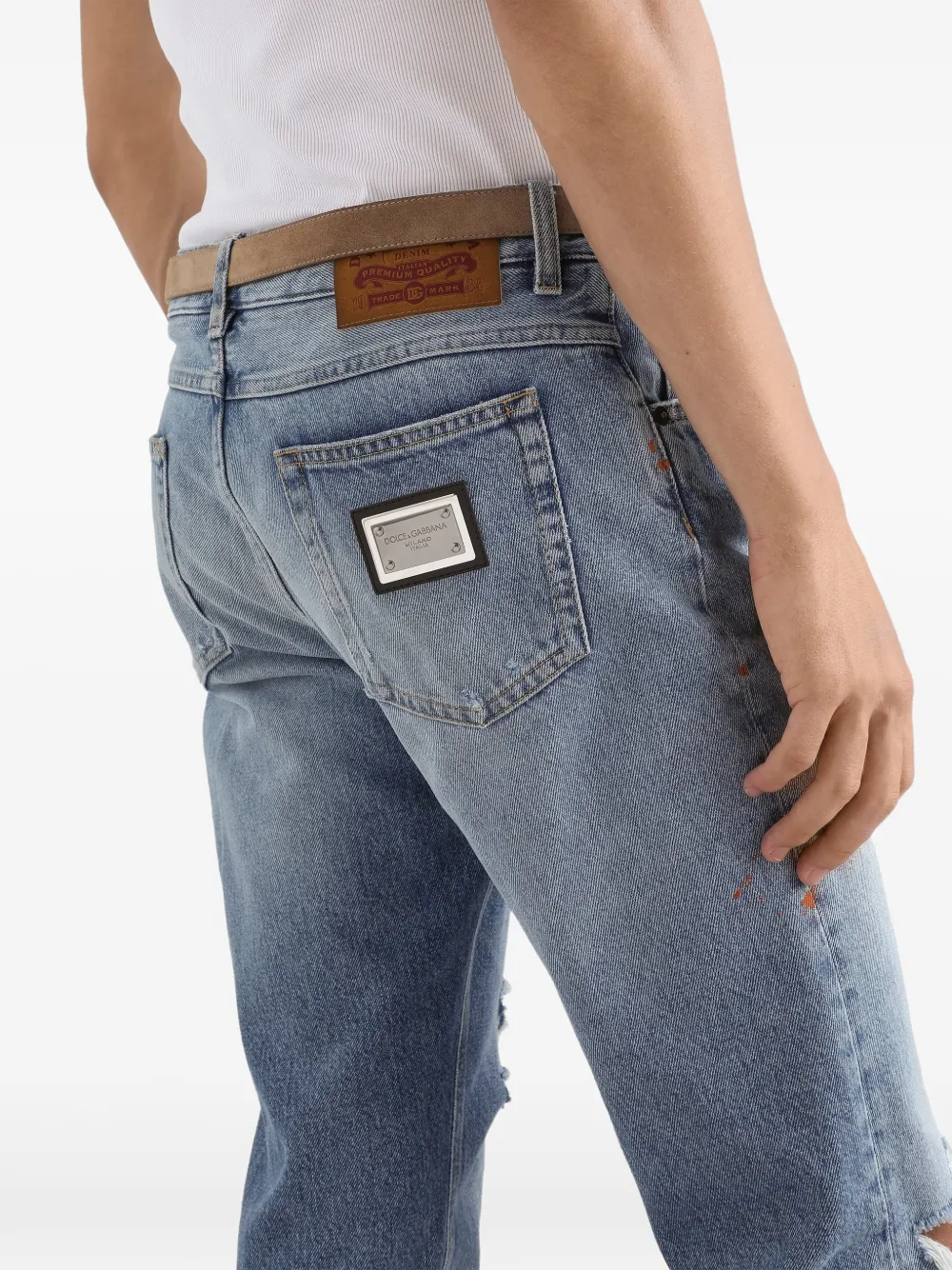 Dolce & Gabbana Gerafelde jeans met logoplakkaat Blauw