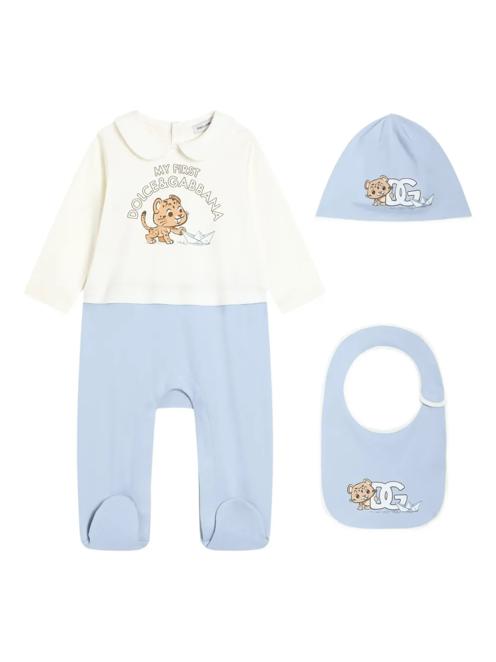 Dolce & Gabbana Kids Strampler-Set mit Bubikragen (3er-Set) - Blau