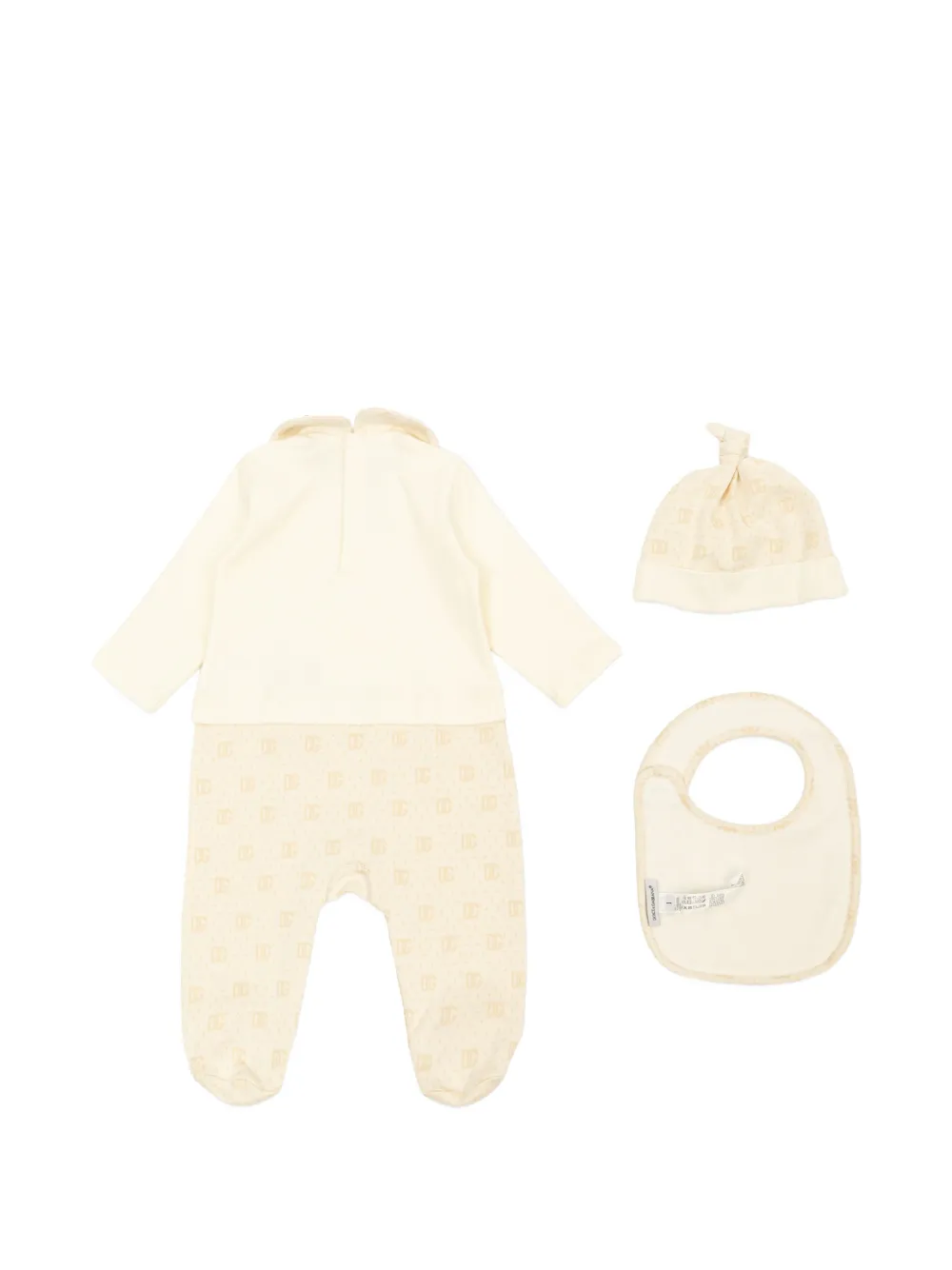 Dolce & Gabbana Kids Driedelig romperset met Peter Pan-kraag en logo Beige