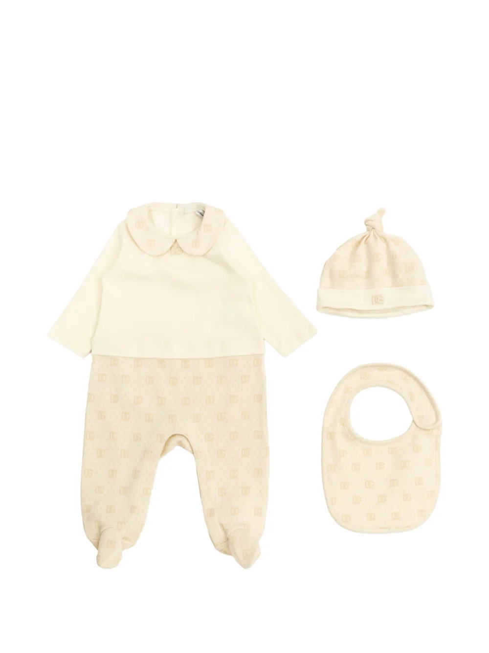 Dolce & Gabbana Kids Stramplerset mit Bubikragen mit Logo (3er-Set) - Nude
