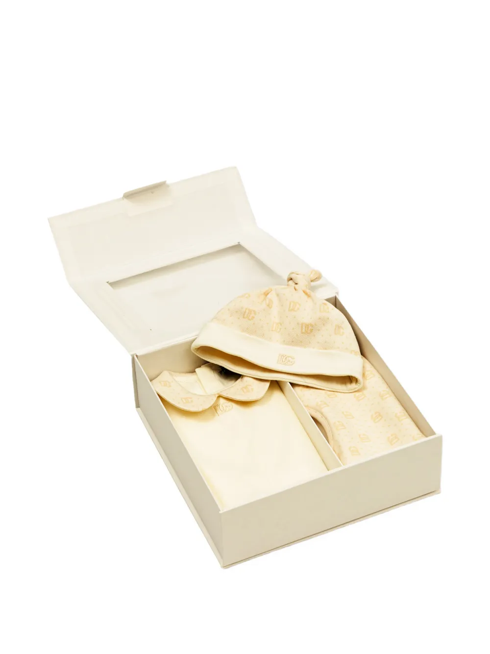 Dolce & Gabbana Kids Driedelig romperset met Peter Pan-kraag en logo Beige