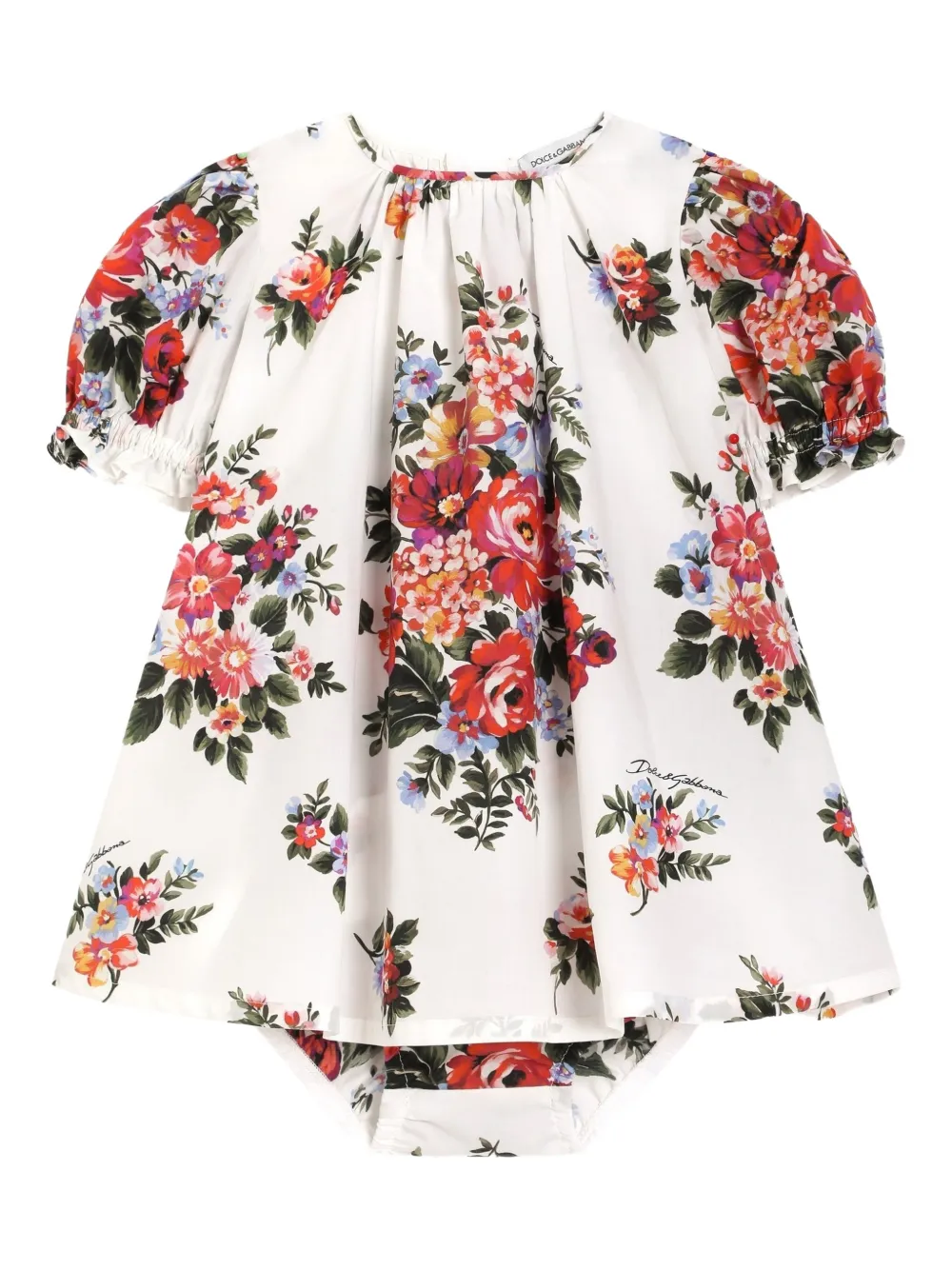 Dolce & Gabbana Kids floral puff-sleeve dress - White