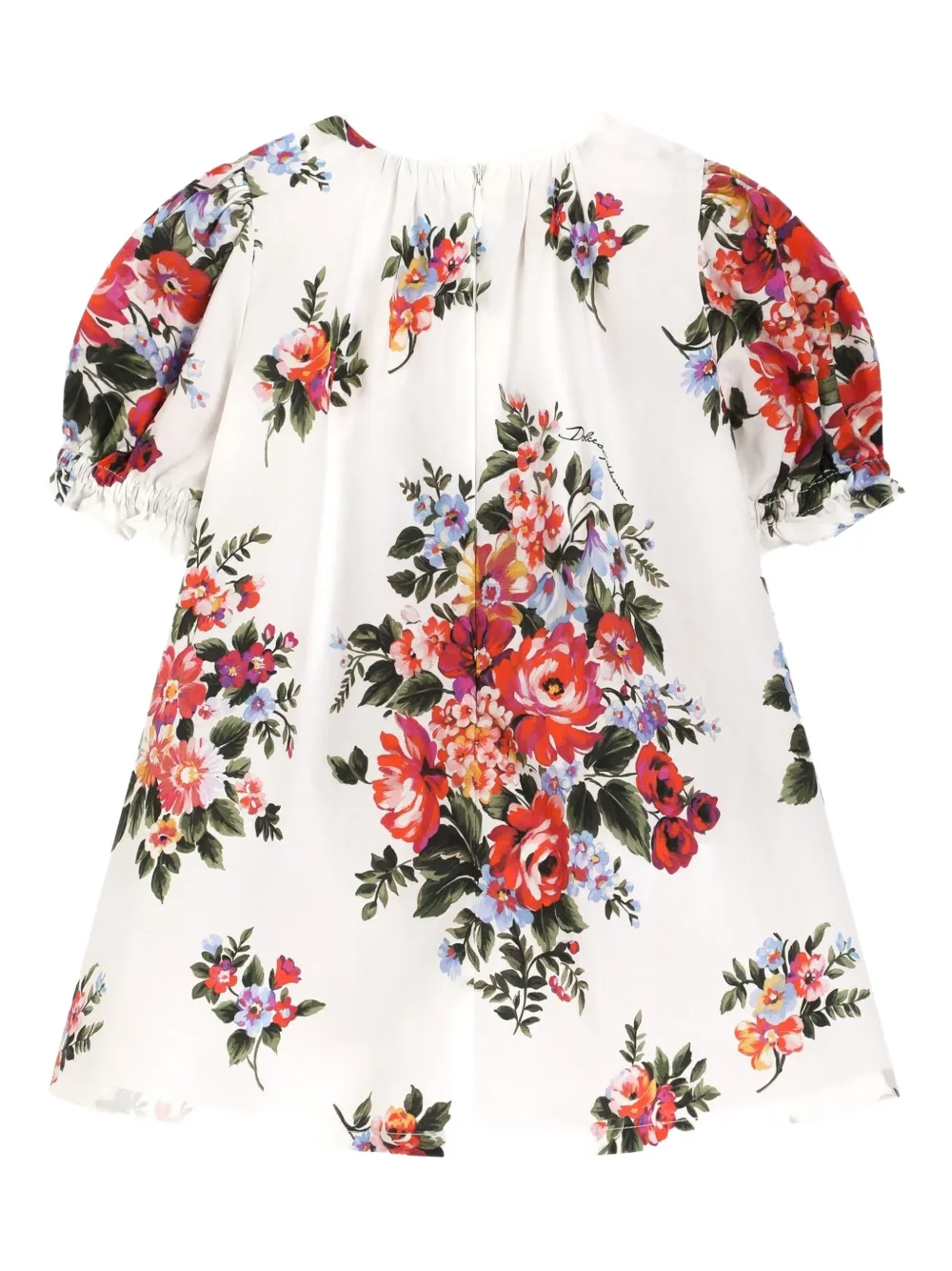 Dolce & Gabbana Kids Jurk met pofmouwen en bloemenprint Wit
