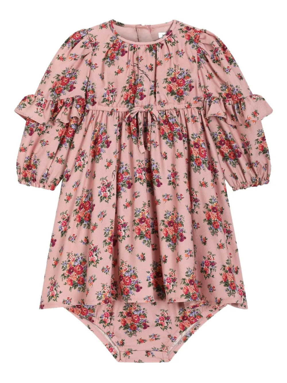 Dolce & Gabbana Kids Abito a fiori con ruches - Rosa