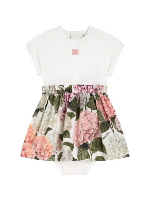 Dolce & Gabbana Kids Vestido de popline e jersey com estampa Hydrangea