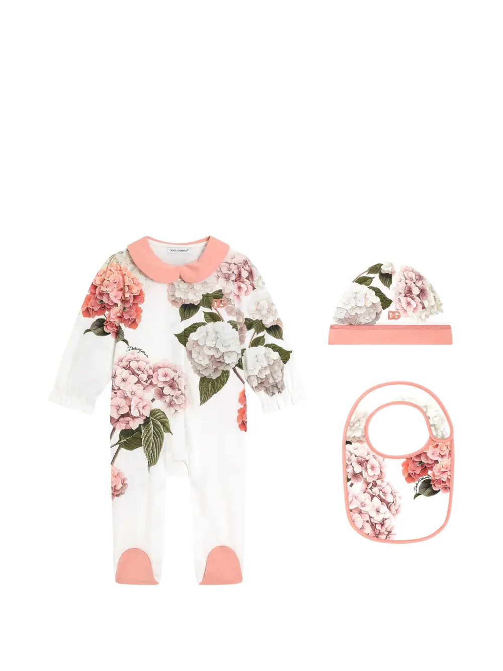 Dolce & Gabbana Kids Driedelige cadeauset met bloemenprint in glad jersey Wit