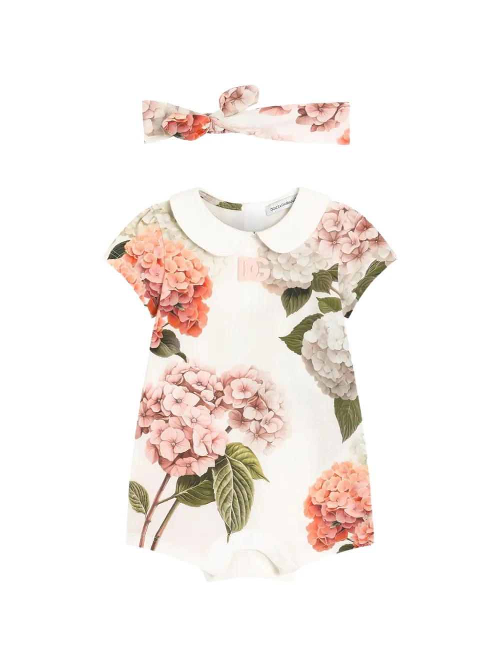 Dolce & Gabbana Kids Strampler-Set mit Hortensien-Print - Weiß