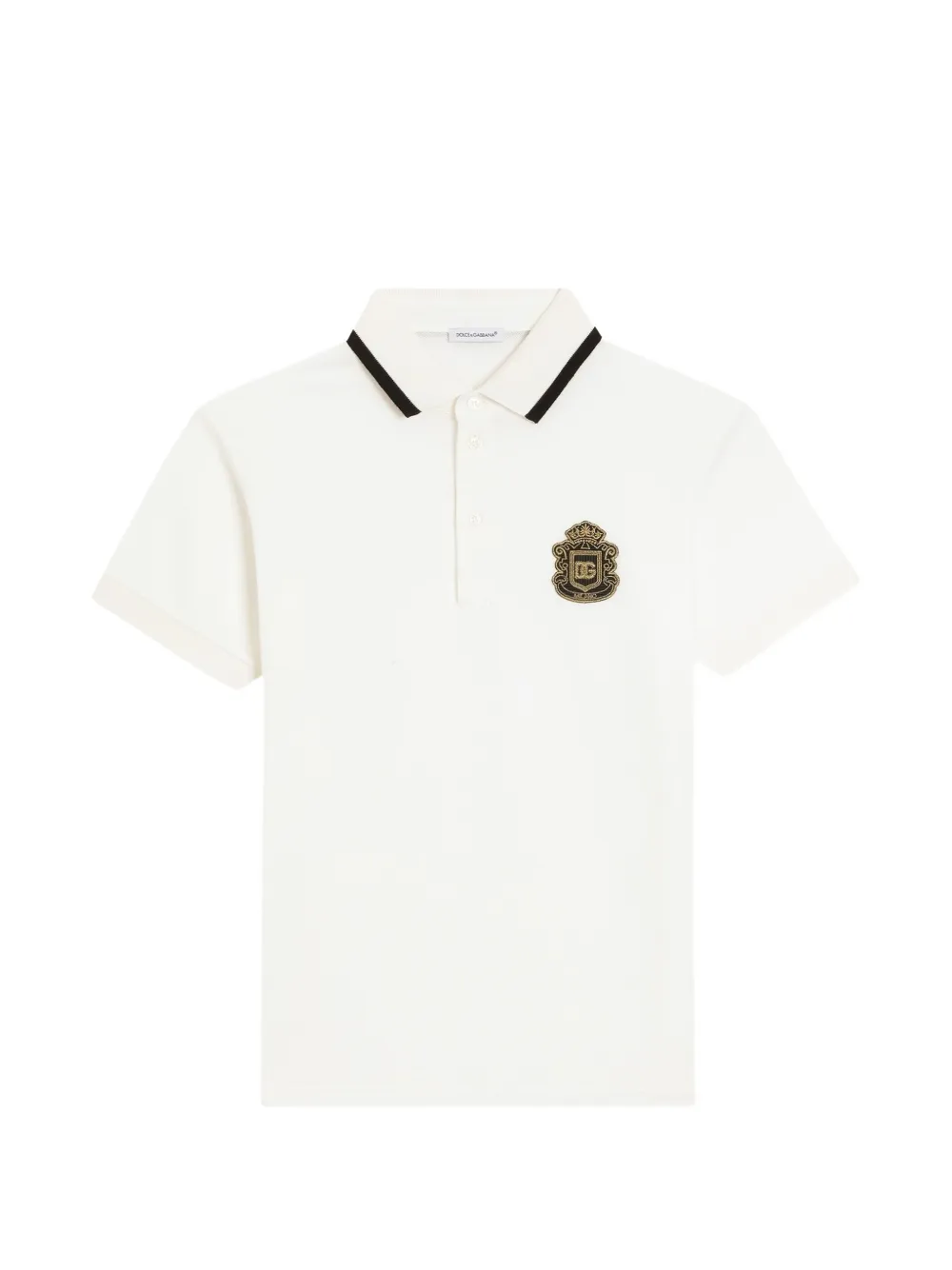 Dolce & Gabbana Kids piqué polo shirt with DG heraldic patch - Bianco