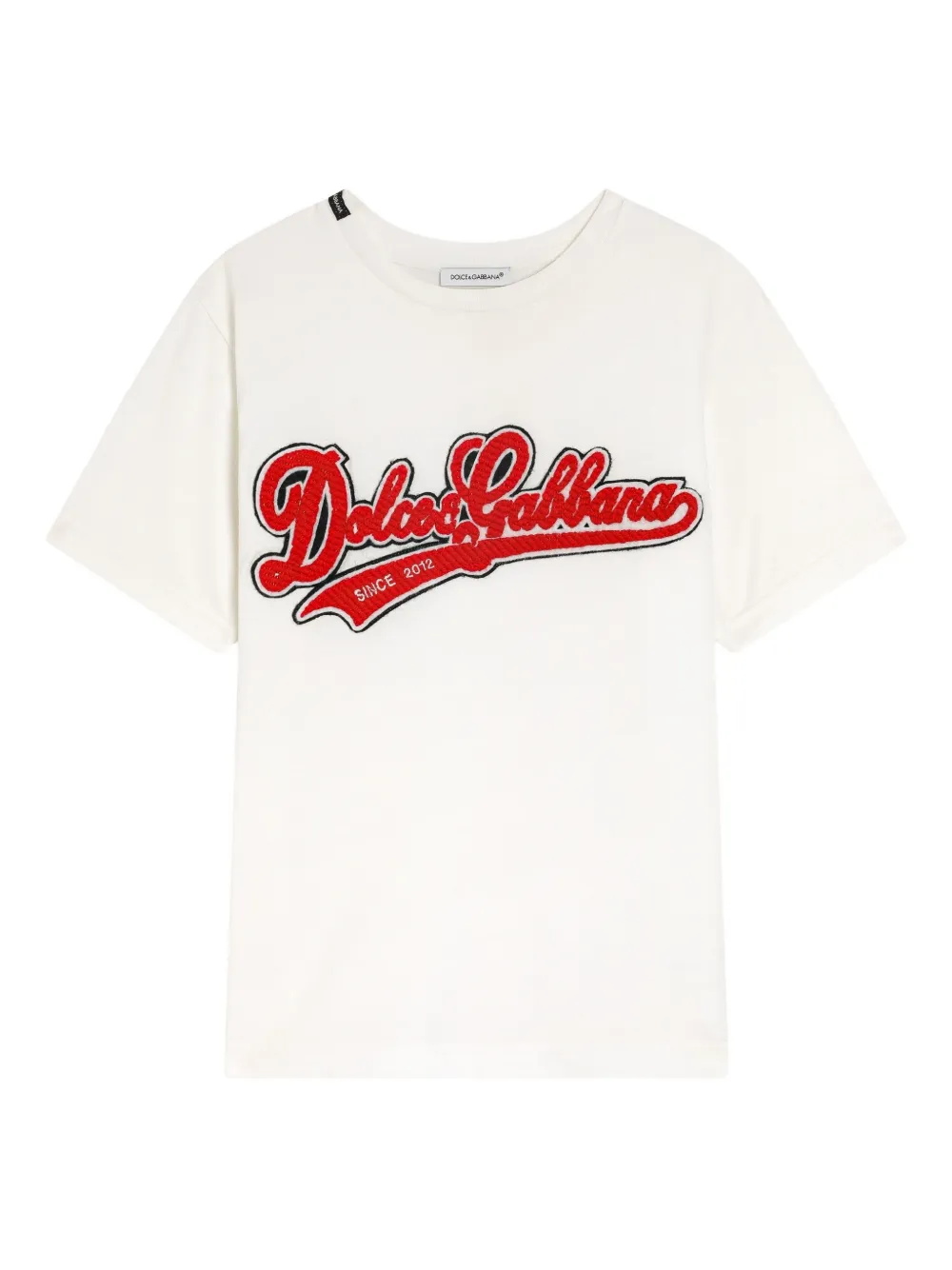 Dolce & Gabbana Kids T-shirt girocollo con logo ricamato - Bianco