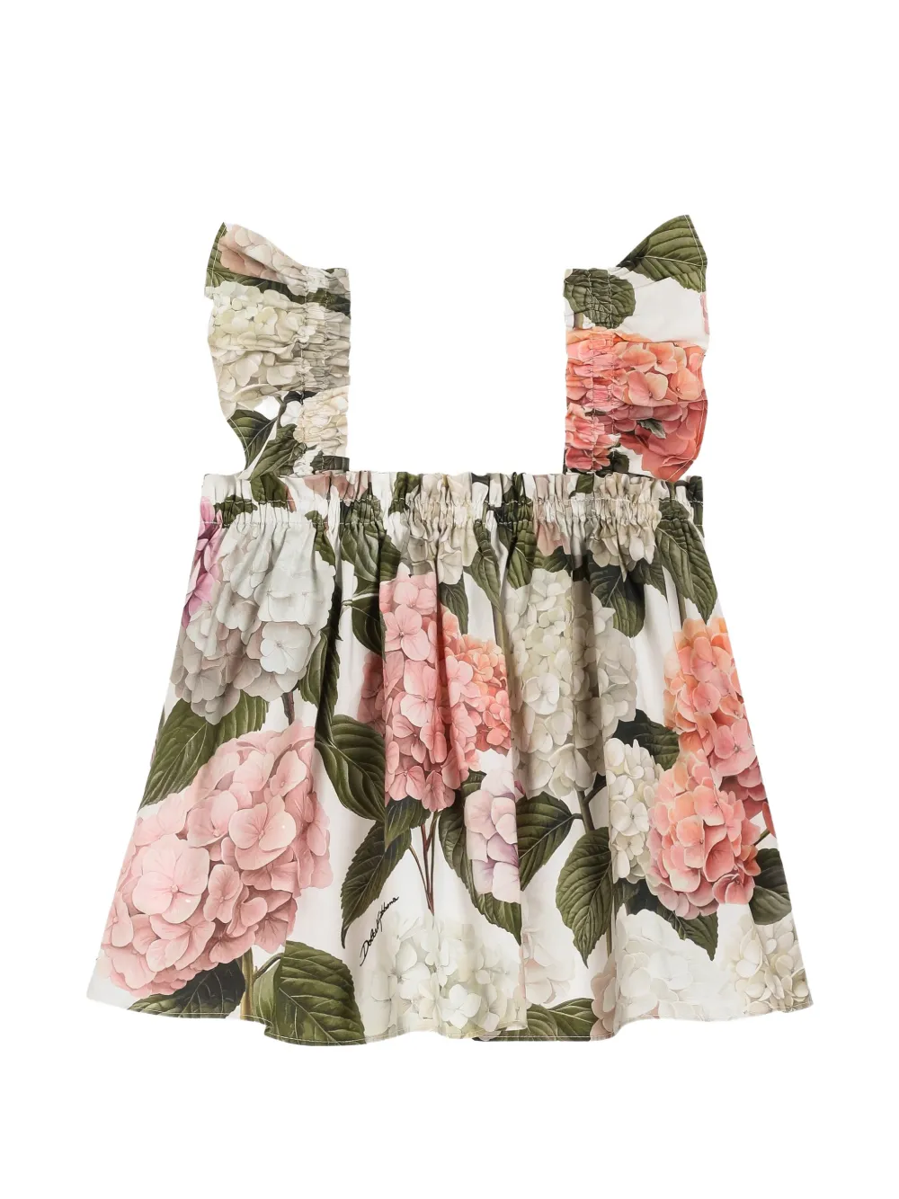 Hydrangea-Print Poplin Top
