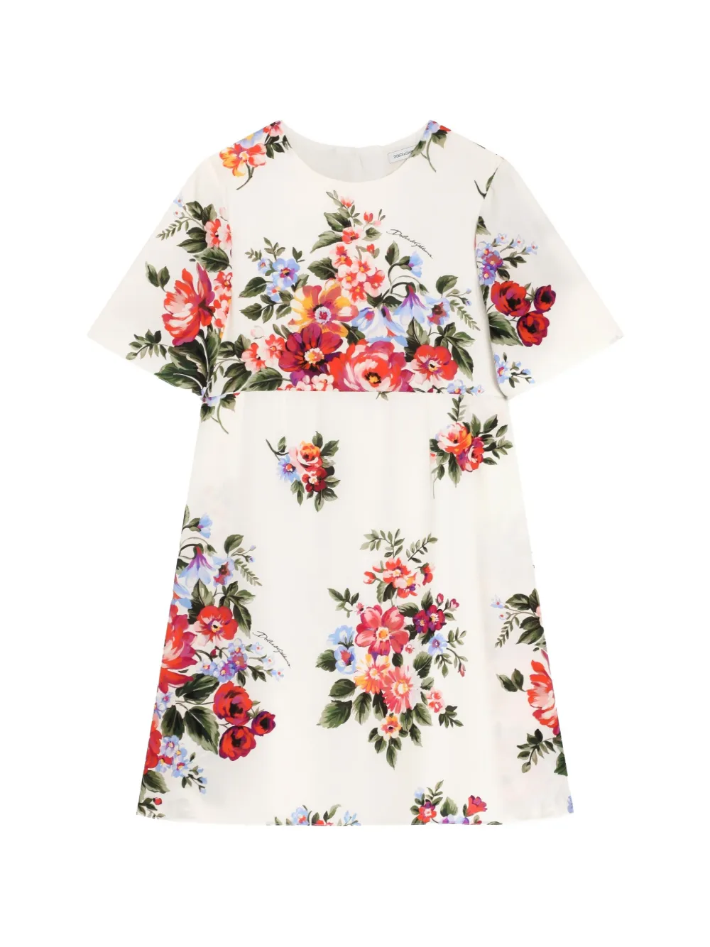Dolce & Gabbana Kids Abito a fiori a maniche corte - Bianco
