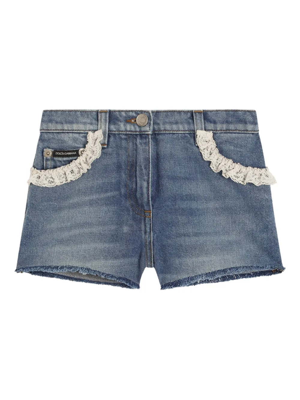 Dolce & Gabbana Kids Shorts mit Spitzenborten - Blau