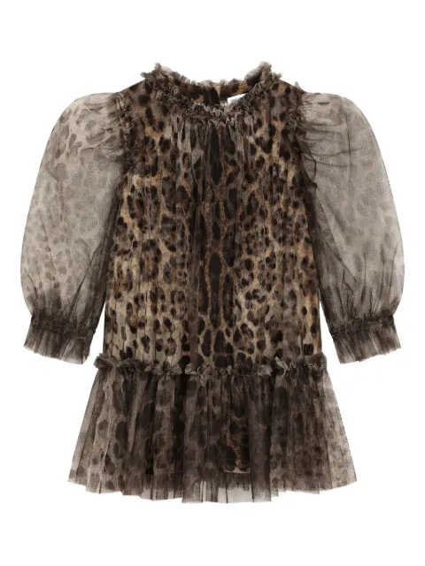 Dolce & Gabbana Kids ruffled-detail leopard-pattern dress