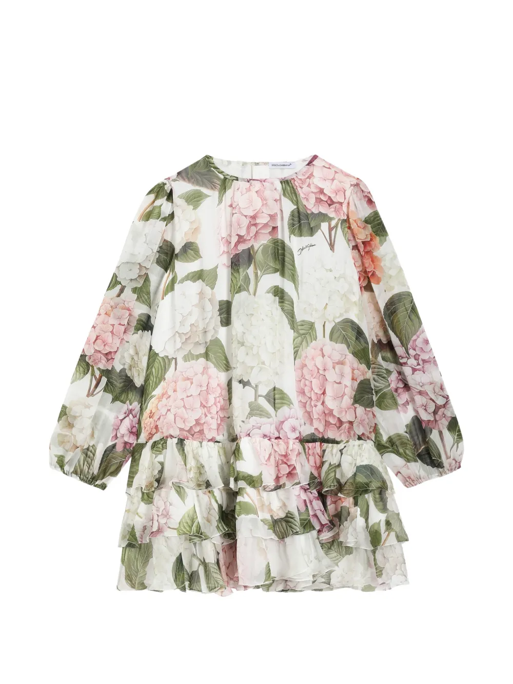 Dolce & Gabbana Kids hydrangea-print chiffon dress - Bianco