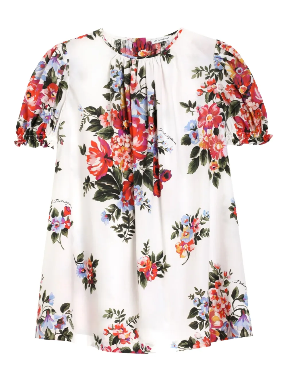 Dolce & Gabbana Kids floral-print short-sleeve dress - White