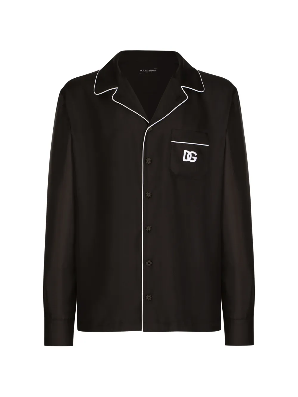 Dolce & Gabbana silk shirt with DG logo-embroidered patch - Nero