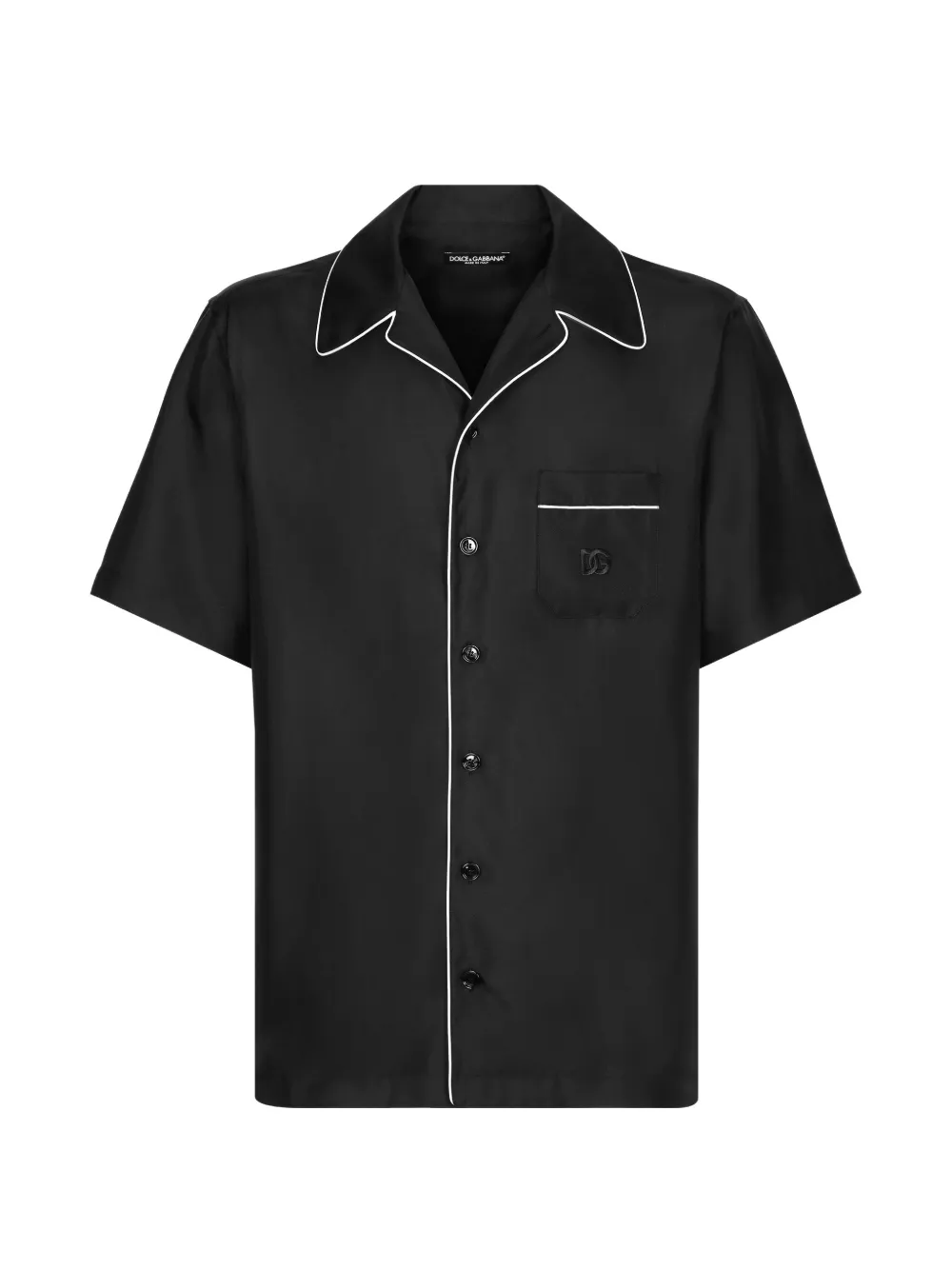 Dolce & Gabbana Camicia in twill di seta con ricamo DG - Nero