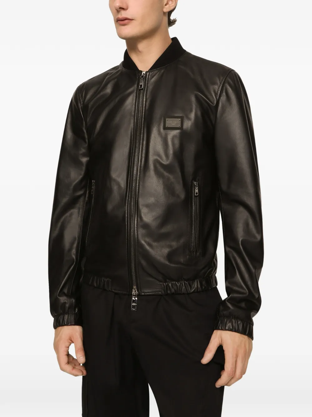 Dolce & Gabbana Leren jack met label Zwart