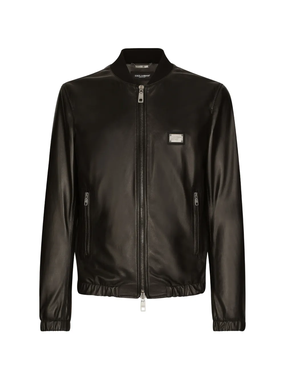 Dolce & Gabbana leather jacket with branded tag - Schwarz