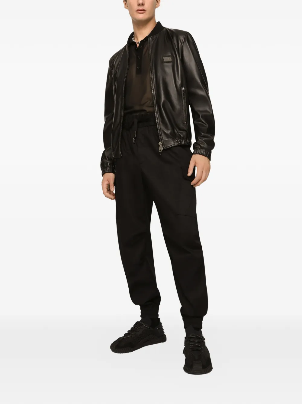 Dolce & Gabbana Leren jack met label Zwart