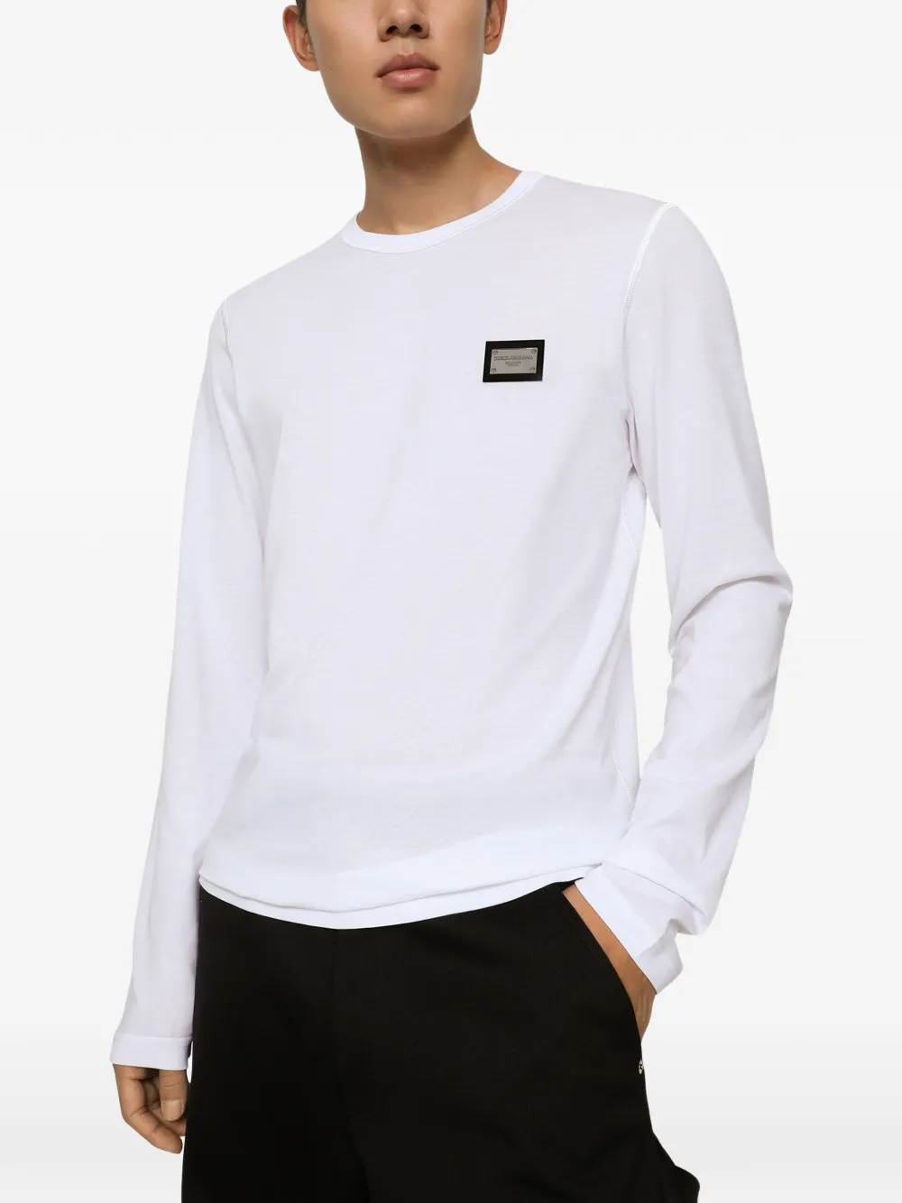Dolce & Gabbana T-shirt met logo-label en lange mouwen Wit