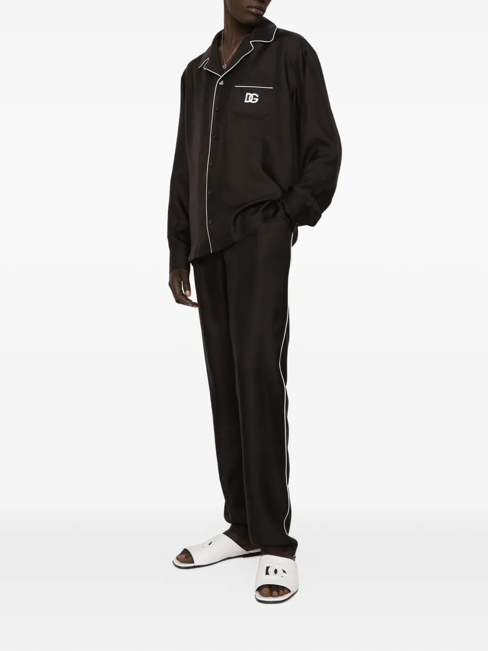 Dolce & Gabbana Zijden joggingbroek met DG geborduurde patch Zwart