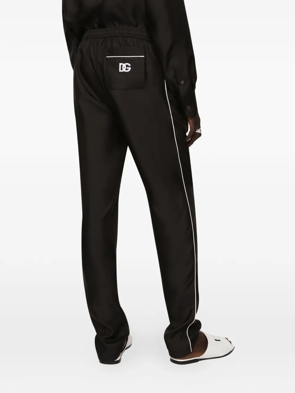 Dolce & Gabbana Zijden joggingbroek met DG geborduurde patch Zwart
