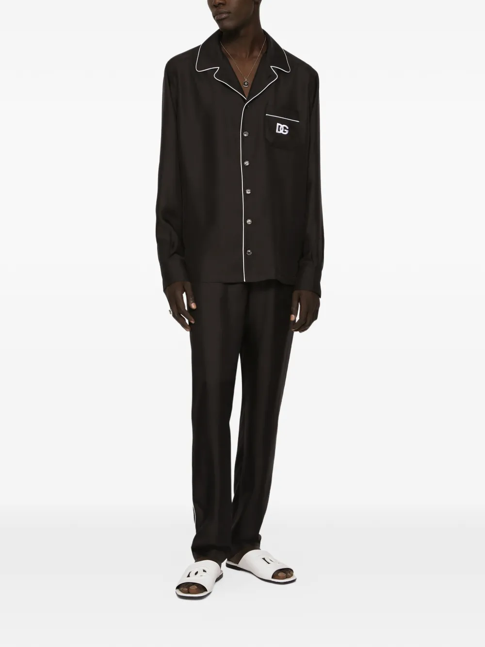 Dolce & Gabbana Zijden joggingbroek met DG geborduurde patch Zwart