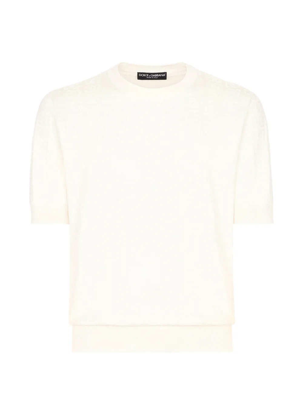 Dolce & Gabbana silk jacquard round-neck sweater with DG logo - Neutrals
