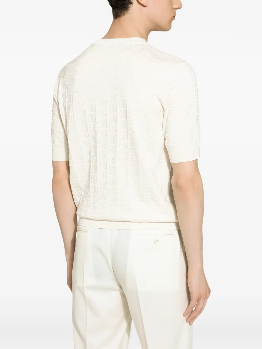 Dolce & Gabbana Zijden jacquard rondehalstrui met DG-logo Beige