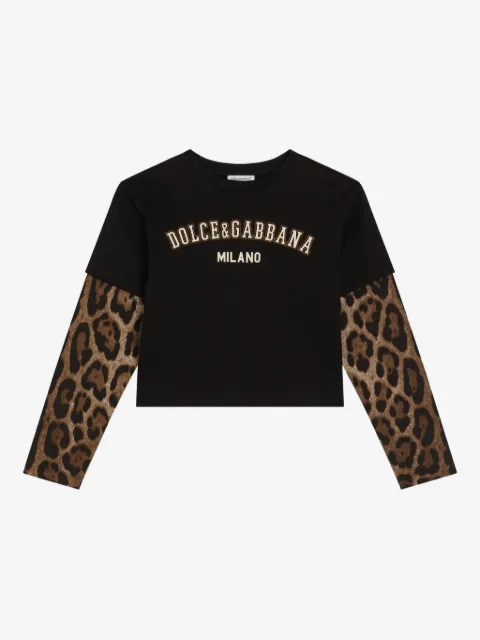 Dolce & Gabbana Kids top manga larga con estampado de leopardo
