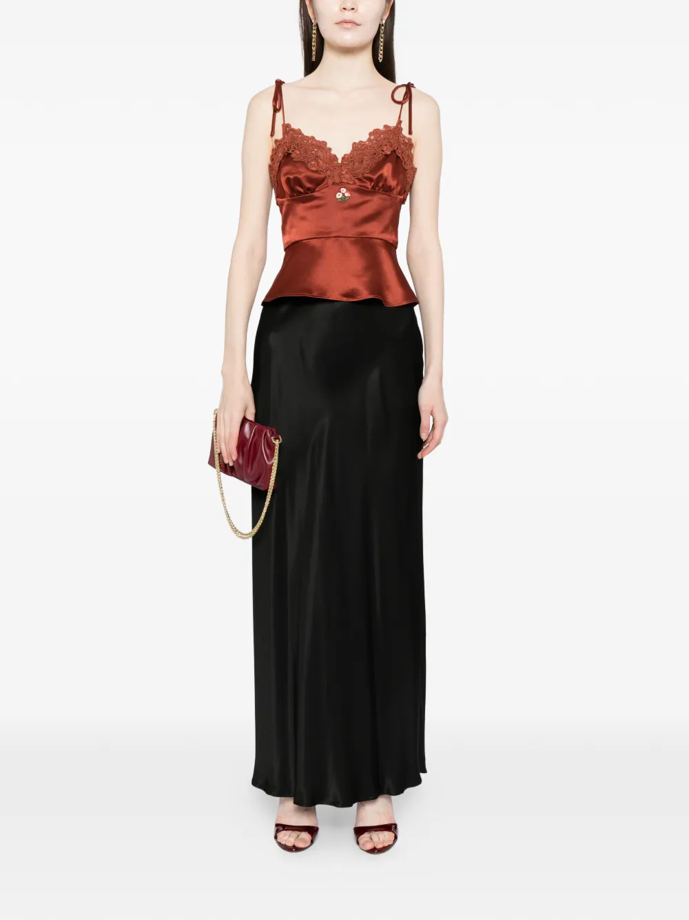  Cynthia Rowley Satin Lace Top - Brown 