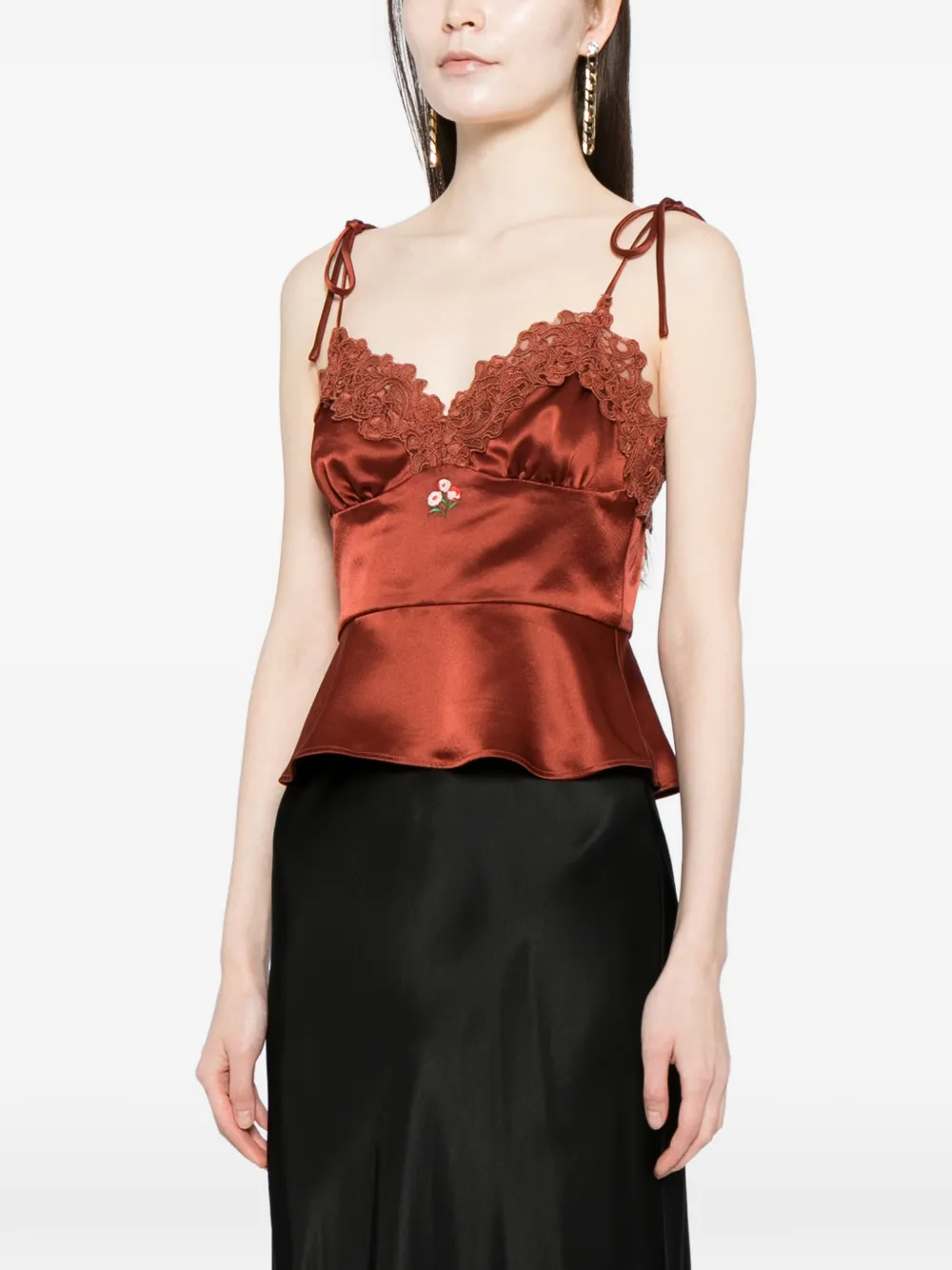  Cynthia Rowley Satin Lace Top - Brown 