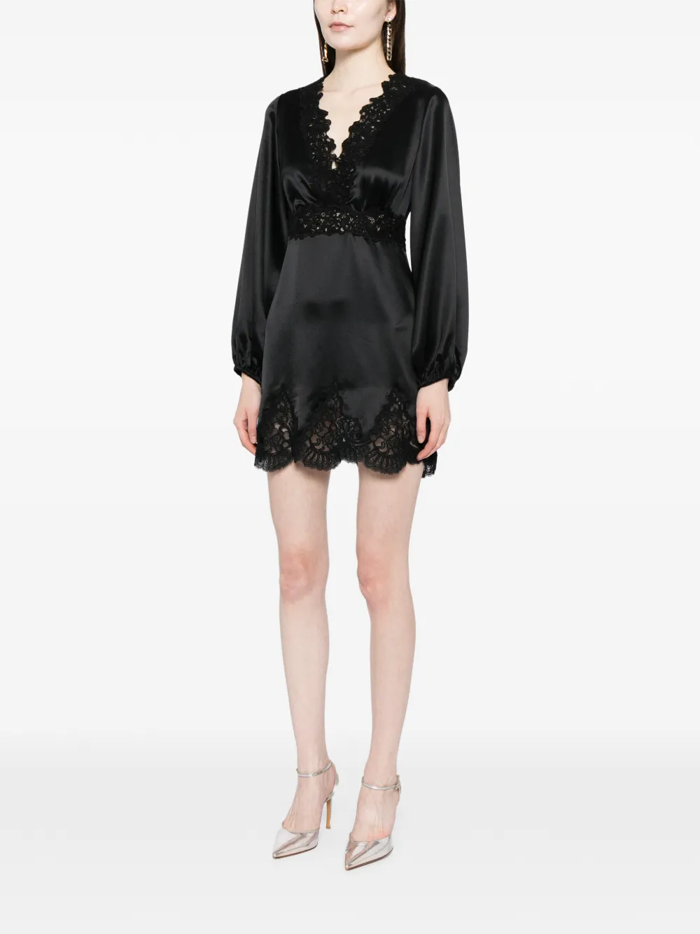  Cynthia Rowley Satin Lace Mini Dress - Black 