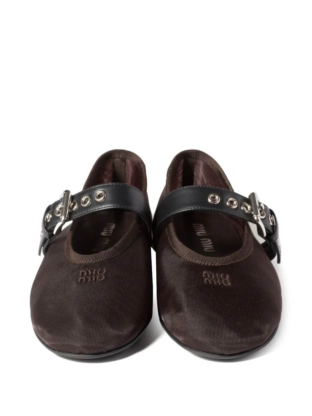 Miu Miu Embroidered-logo Buckle Ballet Flats In Multi