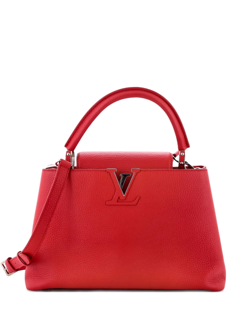 Pre-owned Louis Vuitton Capucines Bag Leather Pm Satchel In Red
