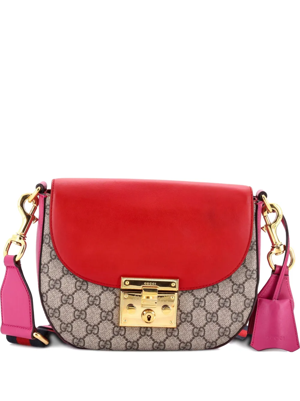 Pre-owned Gucci Padlock Saddle Shoulder Bag Gg Coated Canvas And Leather Medium Crossbody Bag In Red