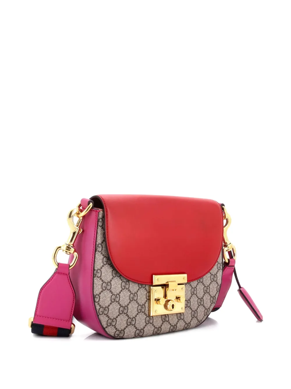 Pre-owned Gucci Padlock Saddle Shoulder Bag Gg Coated Canvas And Leather Medium Crossbody Bag In Red