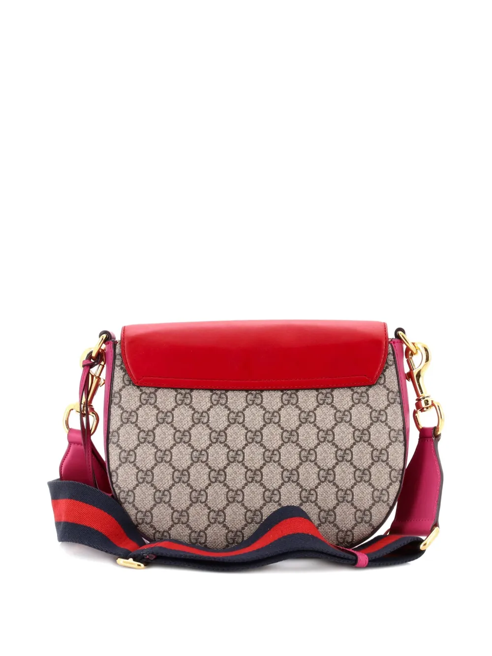 Pre-owned Gucci Padlock Saddle Shoulder Bag Gg Coated Canvas And Leather Medium Crossbody Bag In Red