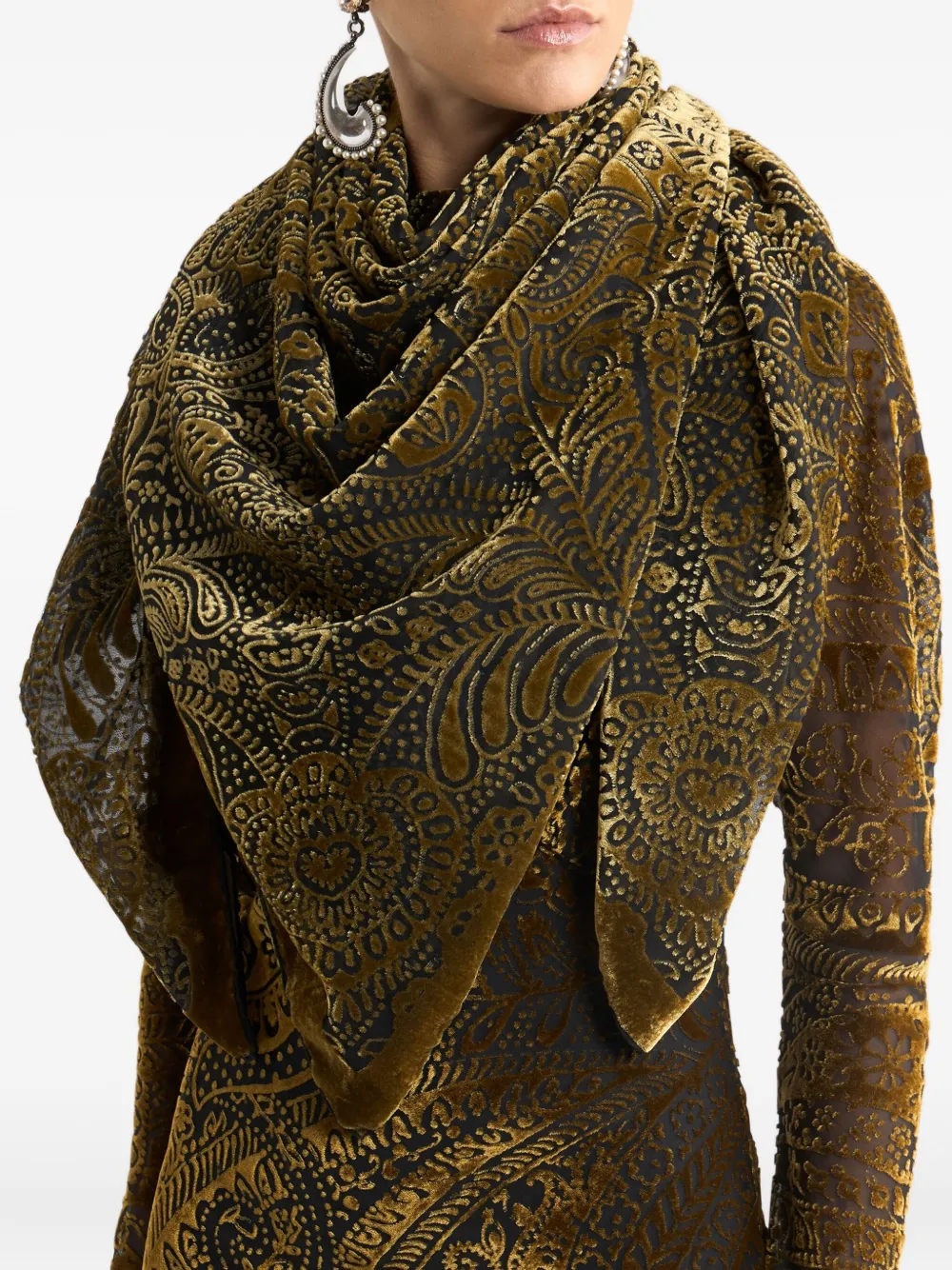 ETRO Sjaal met fluwelen-effect en paisley-print Groen