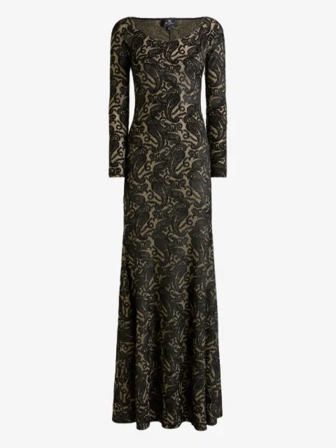 ETRO long chenille jacquard dress with lurex and Paisley motif
