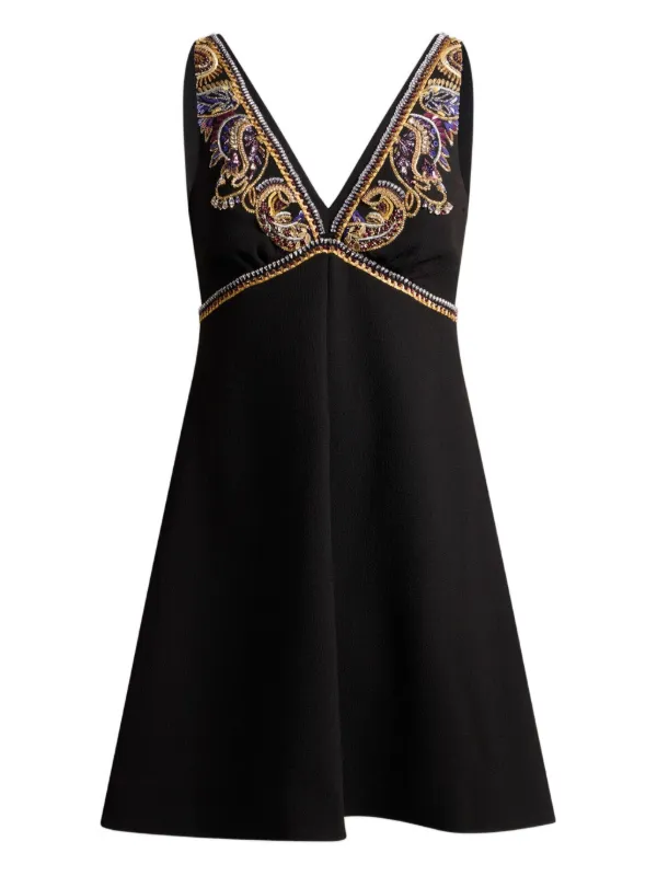 black golden foliage mini dress Golden Foliage Long Sleeve Wrap Minidress (Women)