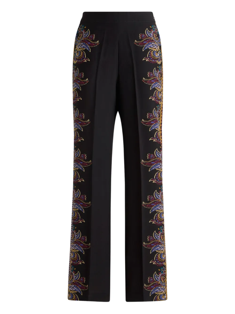 Etro Pressed Crease Paisley Trousers In Black