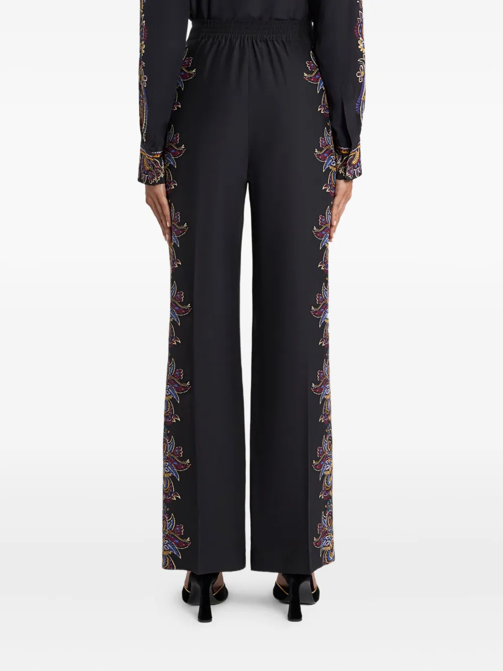 Etro Pressed Crease Paisley Trousers In Black