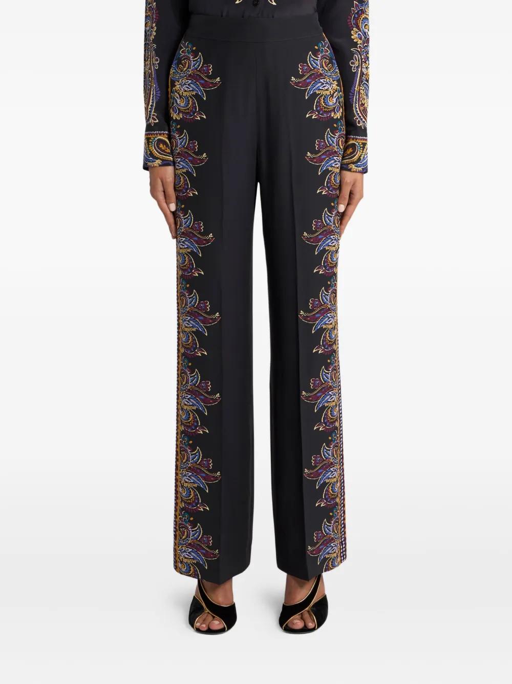 Etro Pressed Crease Paisley Trousers In Black