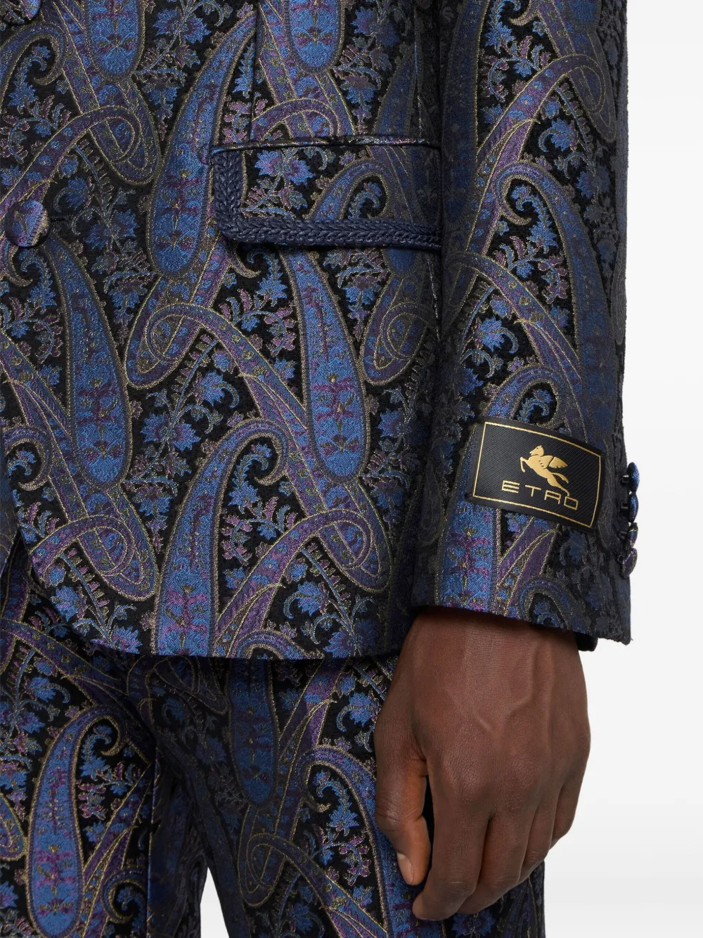 ETRO Jack met enkele rij knopen en paisley-patroon met jacquard Blauw