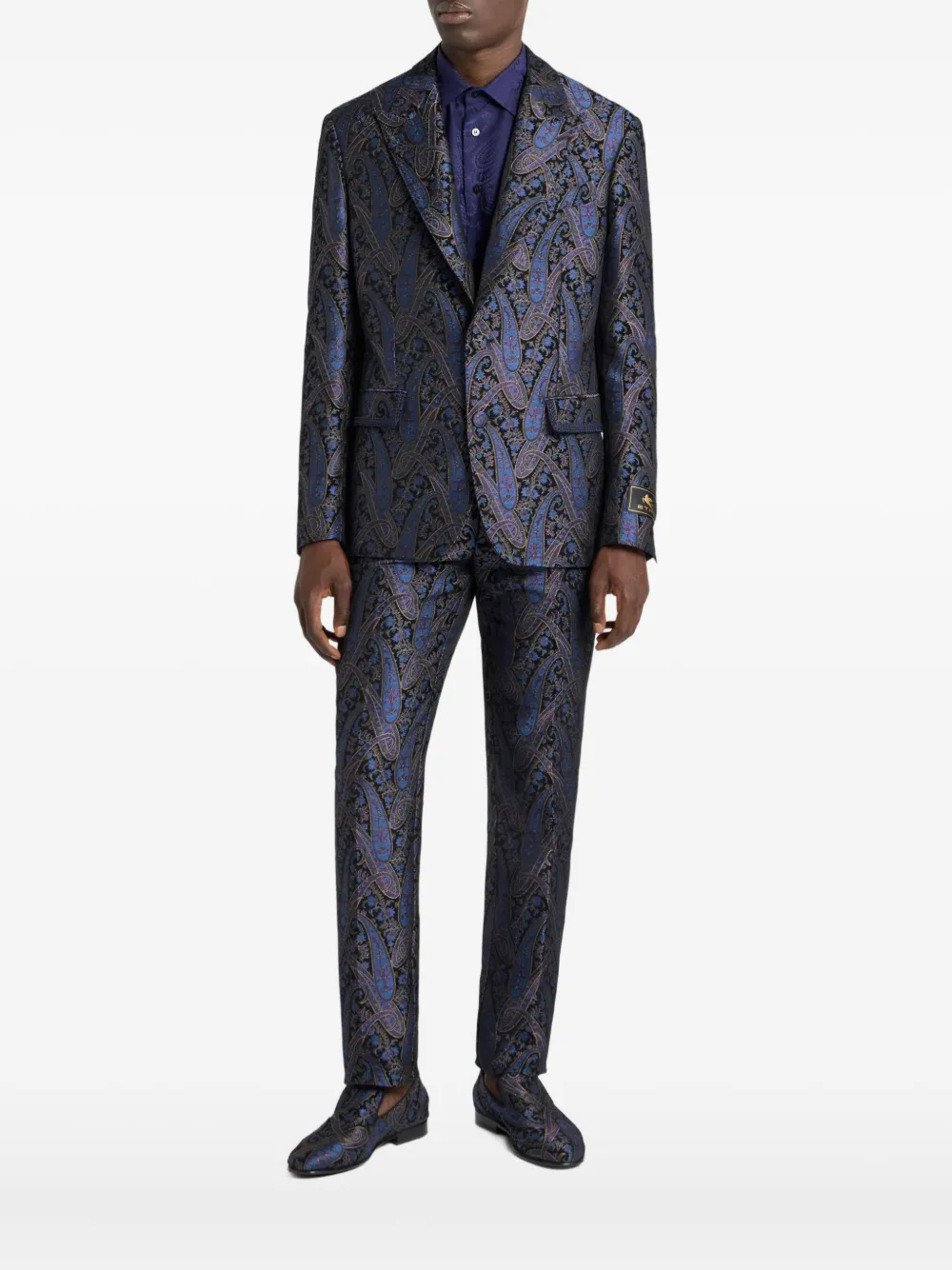 ETRO Jack met enkele rij knopen en paisley-patroon met jacquard Blauw