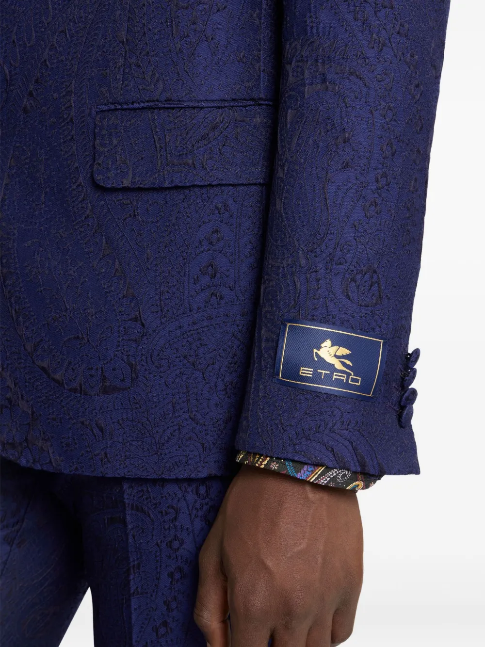 ETRO Jack met enkele rij knopen en jacquard Blauw